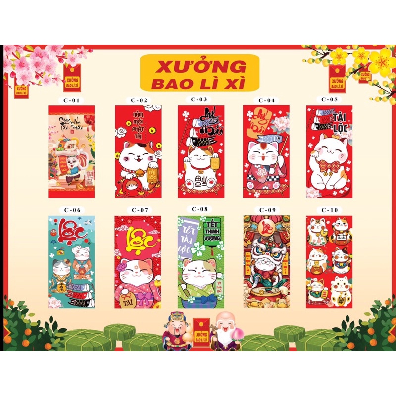 Bao Lì xì 2023, combo 10 cái bao lì xì của XƯỞNG BAO LÌ XÌ Có 96 Mẫu Đẹp Độc Lạ, Trực tiếp Xưởng Bao lì xì 2023.