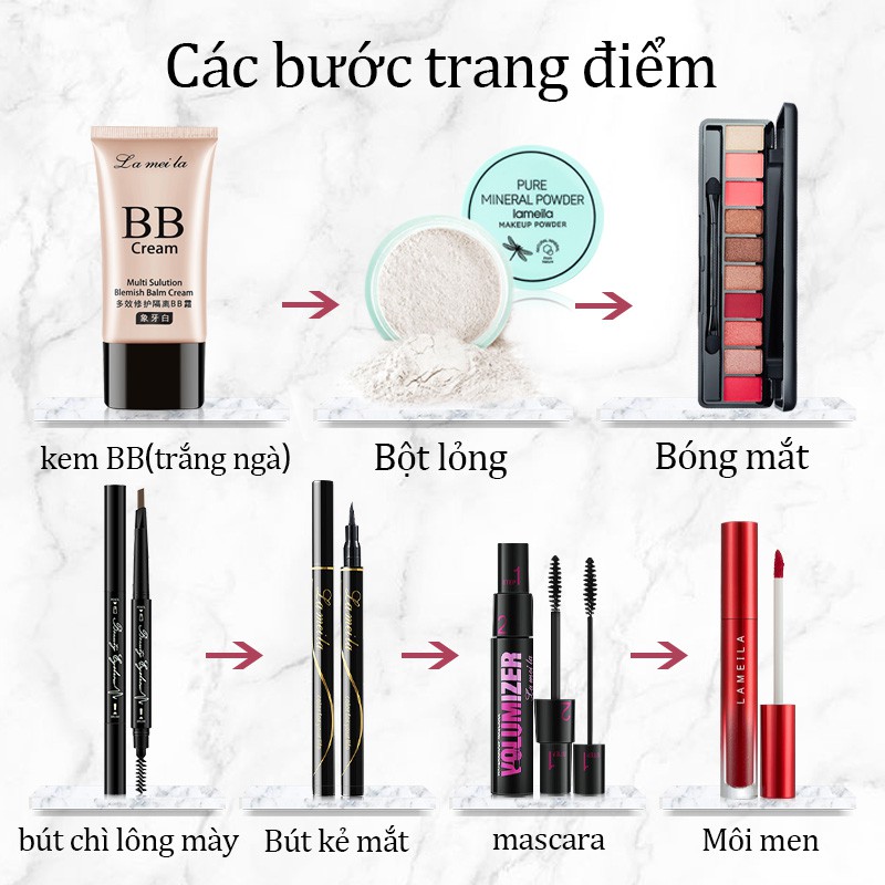 Bộ trang điểm đầy đủ LAMEILA 7 món makeup xinh kem nền phấn phủ phấn mắt mascara kẻ mày kẻ mắt dạ son kem-URBLML-T7