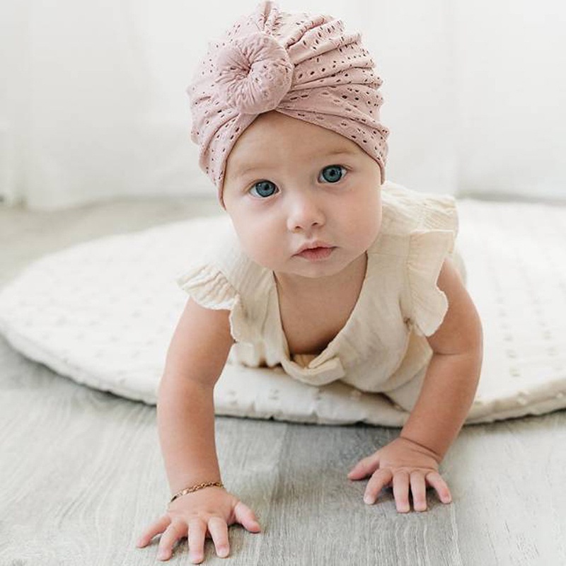 Mũ turban màu trơn thiết kế mới thoáng khí thời trang mùa hè cho bé