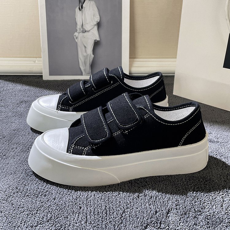 Giày Thể Thao Mũi Tròn Khóa Dán Màu Trơn Thoải Mái Thời Trang Mới