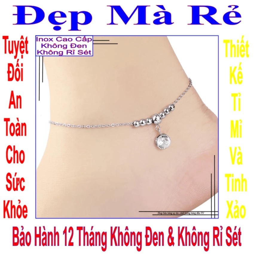 Lắc chân nữ kiểu vòng tròn đính đá Zircon và bi (Trắng) LC00011T020049-Trang