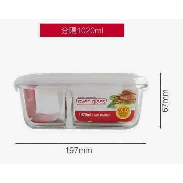 Hộp thủy tinh chịu nhiệt chia 2 ngăn LOCK&LOCK 1050ml cao cấp