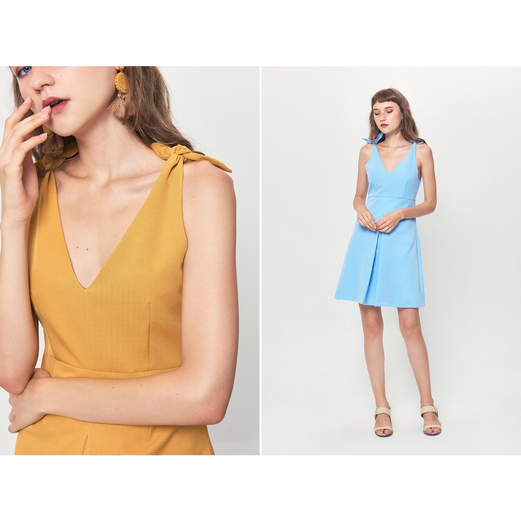 Thanh lý đầm Marc màu xanh nơ vai nữ tính size L