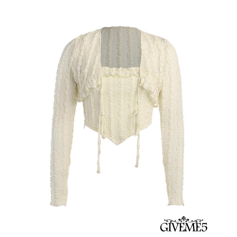 Bộ 2 Món Áo Croptop Tay Dài Thắt Nút + Áo Hai Dây Màu Trơn Thời Trang Xuân Hè Cho Bạn Gái