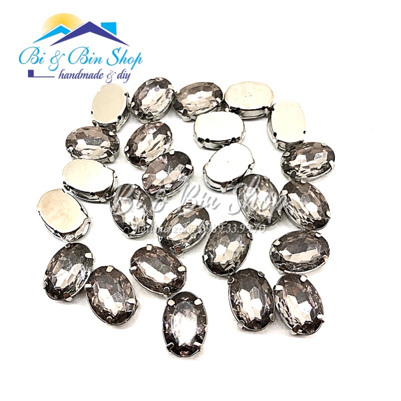 25 Viên Đá Đế Oval 10x14mm Đính Kết Trang Phục Thời Trang