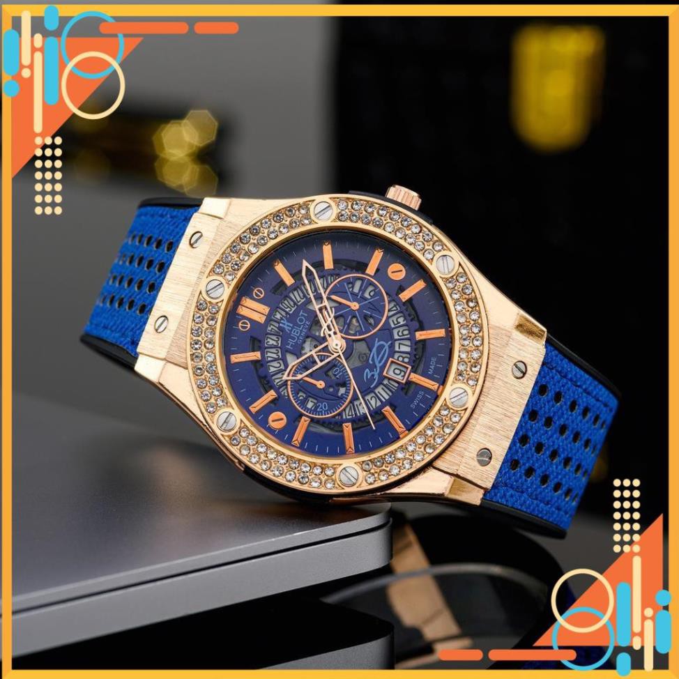 Đồng hồ nam Hublot mặt tròn size 42 caro cao cấp dây da chống nước DH204  shop105