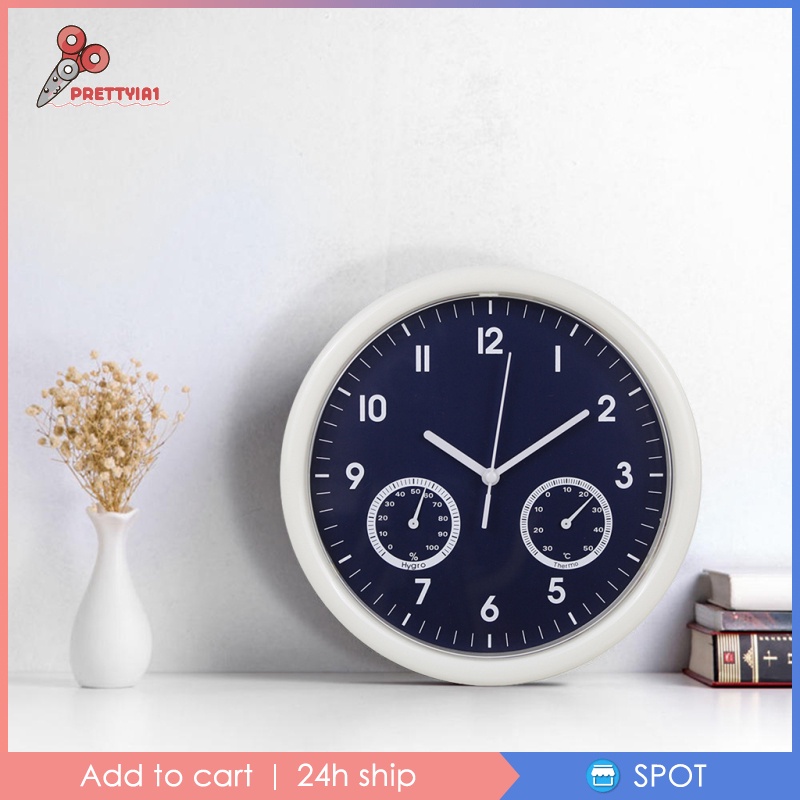 Đồng Hồ Treo Tường Prettyia1 10 Inch Không Ồn Hiển Thị Nhiệt Độ Và Nhiệt Kế Đo Độ Ẩm, Pin Thạch Anh
