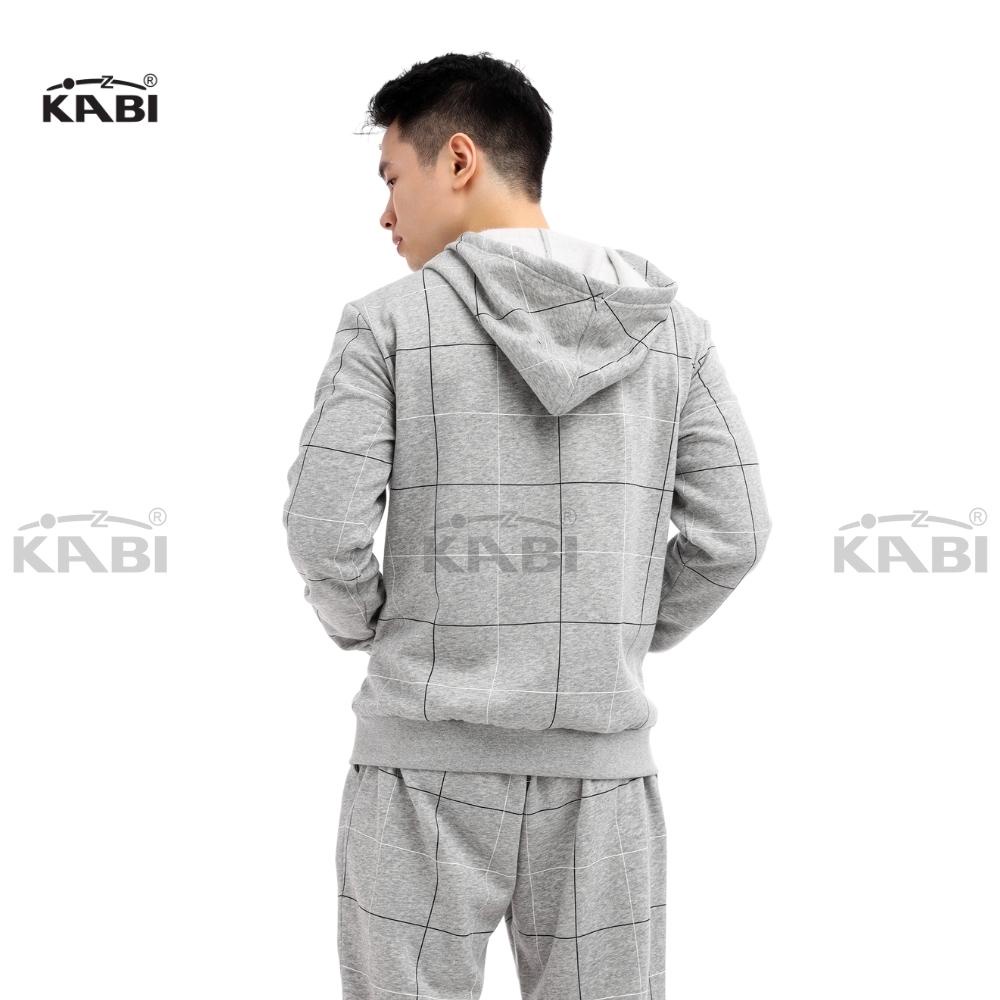 Đồ bộ hoodie nam KABI bộ áo khoác quần dài thu đông caro xám thun cotton nỉ
