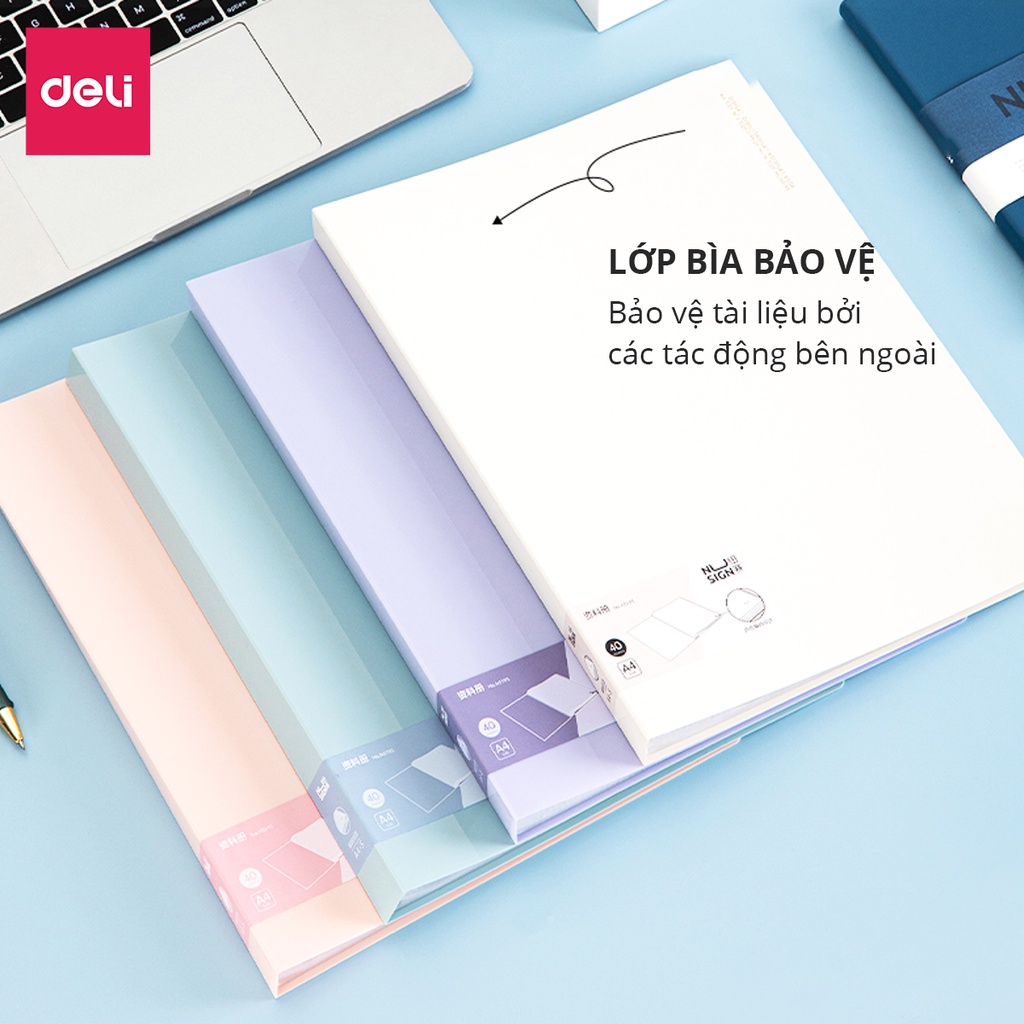 File lá văn phòng A4 Deli - 20/30/40 lá - chất liệu PP cao cấp - Xanh dương/Hồng/Trắng/Tím - NS195/196/197