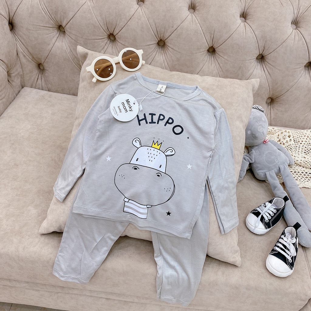 Bộ Dài Tay Chất Thun Lạnh Minky Mom,Họa Tiết Động Vật Đáng Yêu, Đồ Bộ Trẻ Em Nằm Điều Hòa Thu Đông (QATE337)