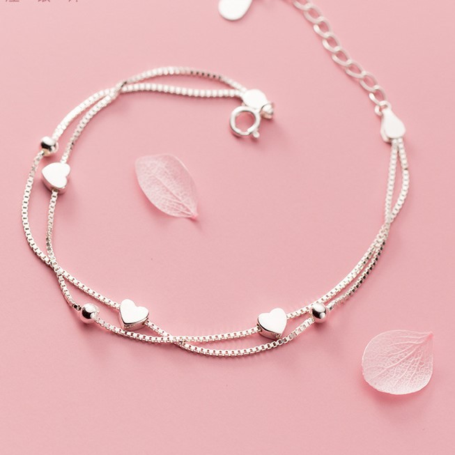 Lắc Tay Bạc Nữ S925 Italy Dây Kép Charm Trái Tim Xinh Xắn L2614 - Bảo Ngọc Jewelry