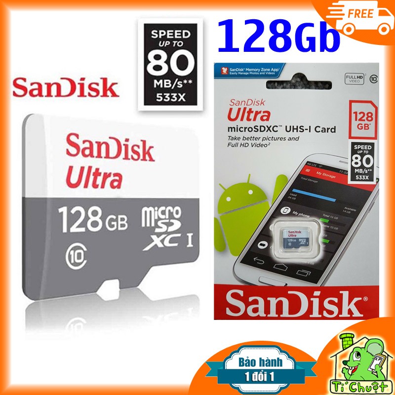 [FULLBOX CHính Hãng] Thẻ Nhớ 128Gb SanDisk Ultra 80MB/s 533x UHS-1 MicroSDXC, Bảo Hành 2 năm