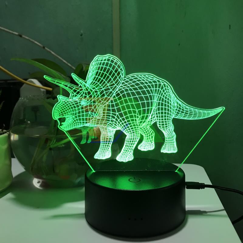 Đèn ngủ, đèn trang trí Led 3D, Đèn ngủ 7 màu mini Khủng Long Triceratop