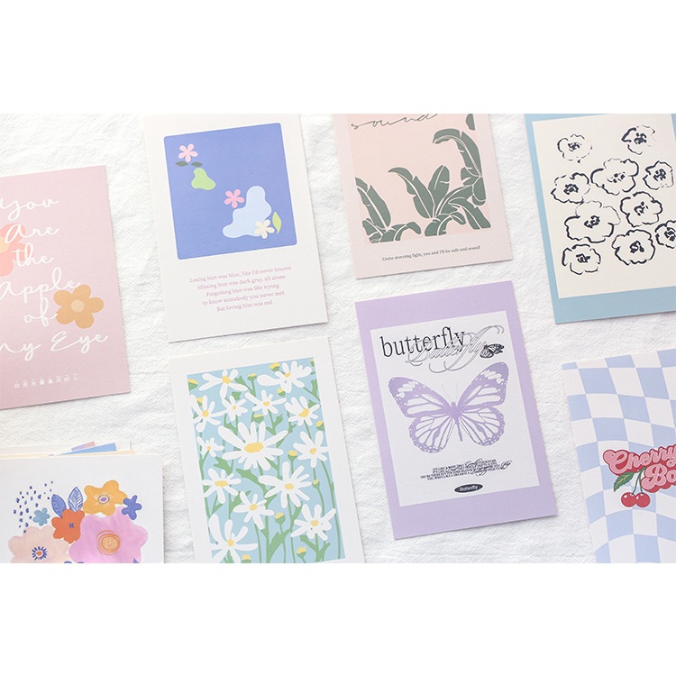 Set 30 Postcard Cute Creative Flowers Dán Tường Trang Trí Phòng/ Bàn Học