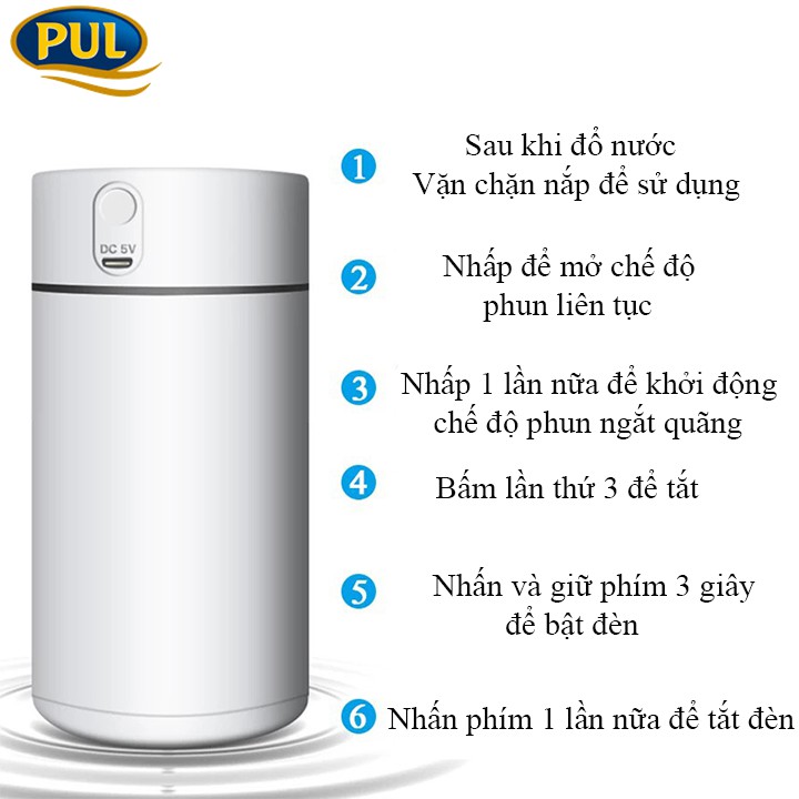 Máy Phun Sương Mini 400 ML,Máy Khuếch Tán Tinh Dầu Khử Mùi Ô Tô,Thiết Kế Nhỏ Gọn,Tinh Tế , Tích hợp PIN