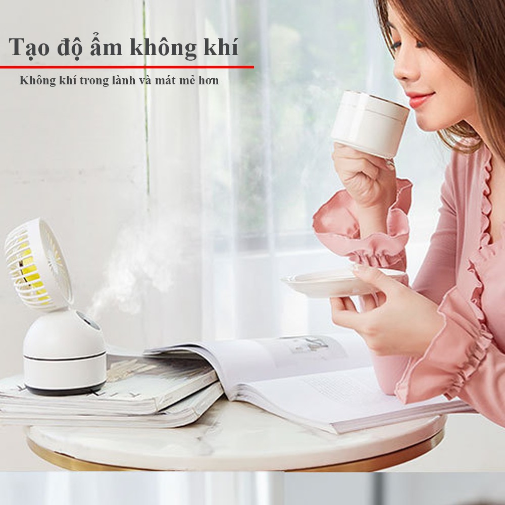 Quạt Phun Sương Mini SPRAYING FAN Tích Điện 2000mAh, Quạt Mini Để Bàn Tích Hợp Phun Sương Chính Hãng Bảo Hành 1 Đổi 1