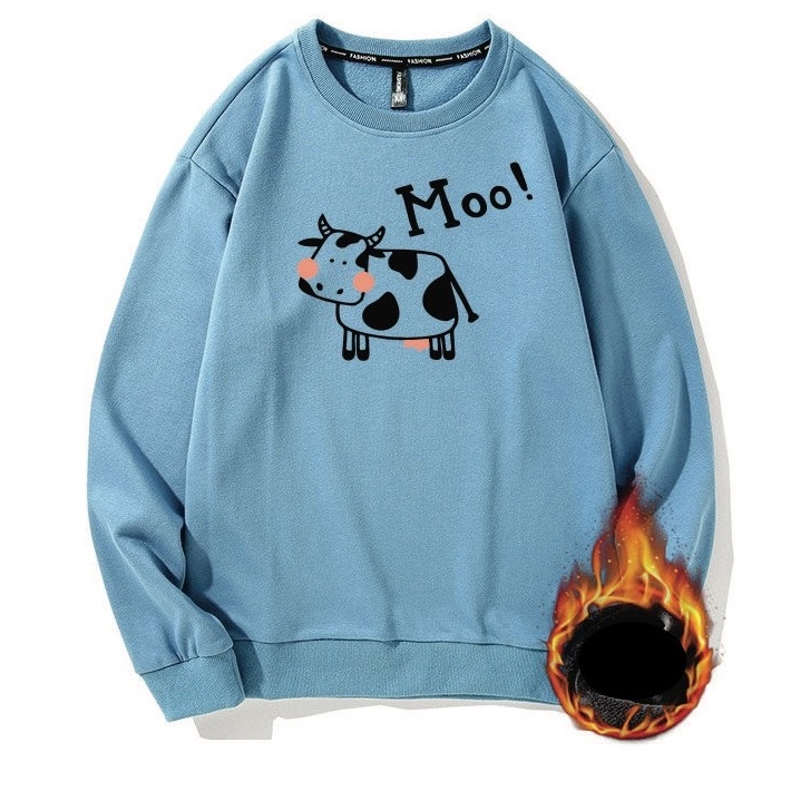Áo sweater unisex form rộng nỉ bông in hình chú bò sữa moo! hot trend tay dài thu đông | BigBuy360 - bigbuy360.vn