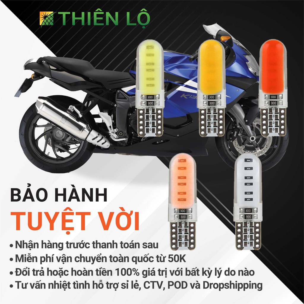 Bộ 4 Bóng đèn LED demi xi nhan chân T10 12 Chip COB siêu sáng bọc SIlicon cho ô tô xe màu cao cấp của Thiên Lộ