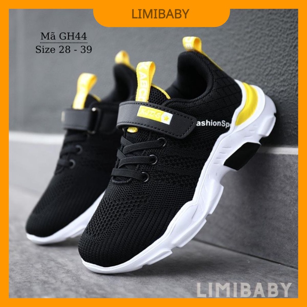 Giày thể thao màu đen cho bé trai 4 - 12 tuổi giày trẻ em phong cách khỏe khoắn năng động đế siêu nhẹ chống trơn GH44