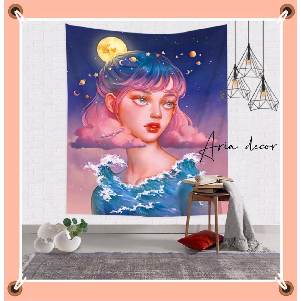 [ Quà tặng] Tranh vải treo tường Decor phong cách cô gái galaxy giải ngân hà ARIA DECOR