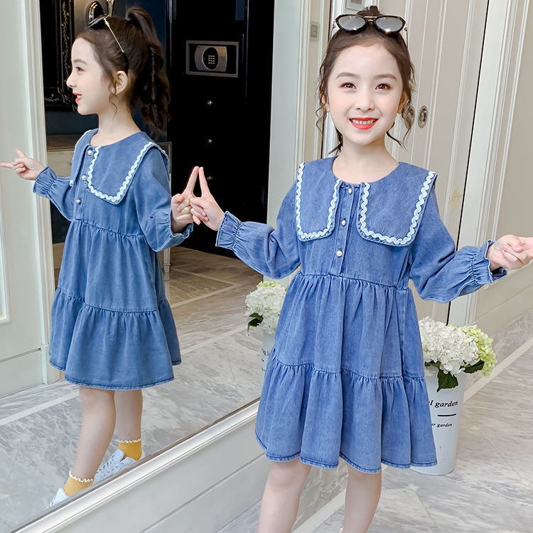 Mới Đầm Denim Dài Tay Thời Trang 2022 Dành Cho Bé Gái