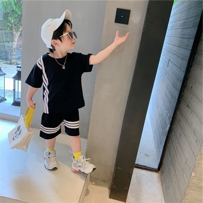Đồ bộ cho bé trai cộc tay cotton co giãn tháng mát thiết kế kẻ sọc - Quần áo trẻ em 2 3 4 5 6 7 8 tuổi BR22001