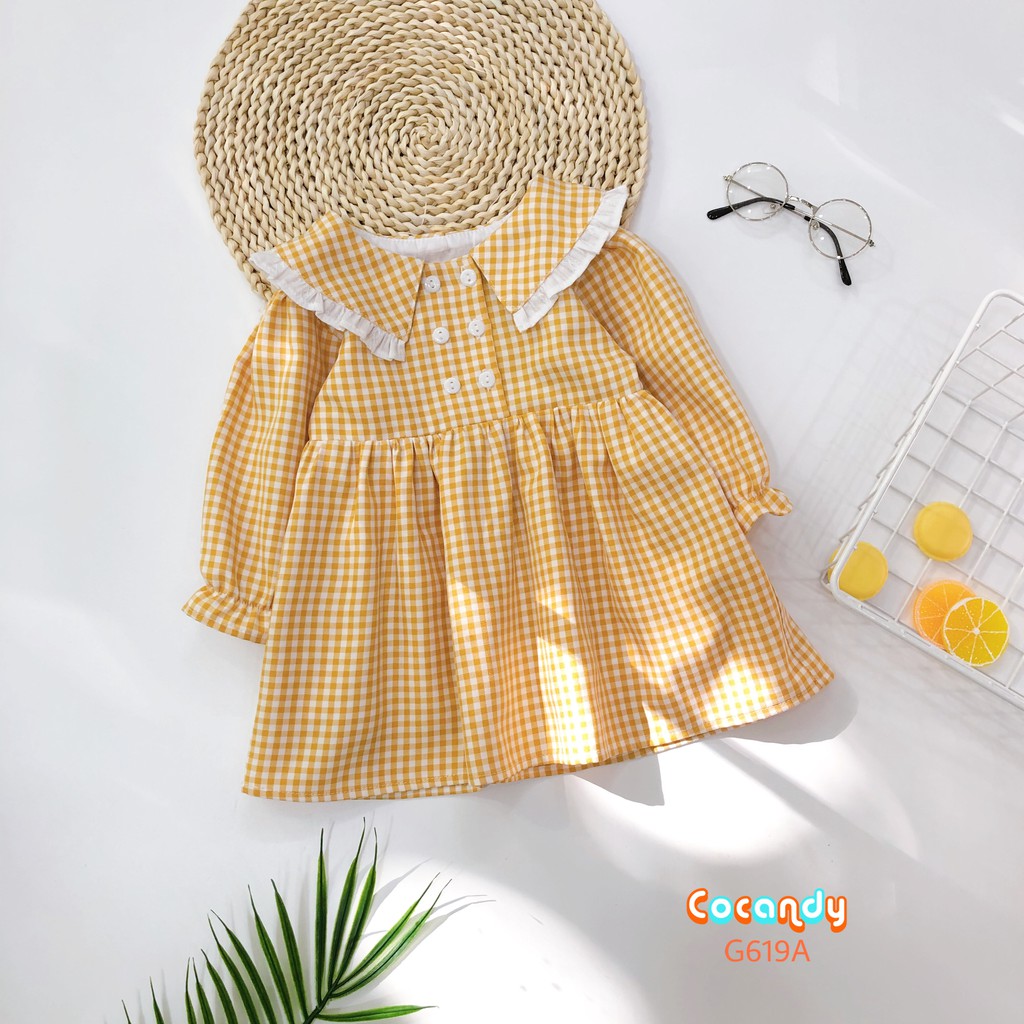 [Cocandy Official Store] Váy babydoll cho bé màu vàng, họa tiết caro