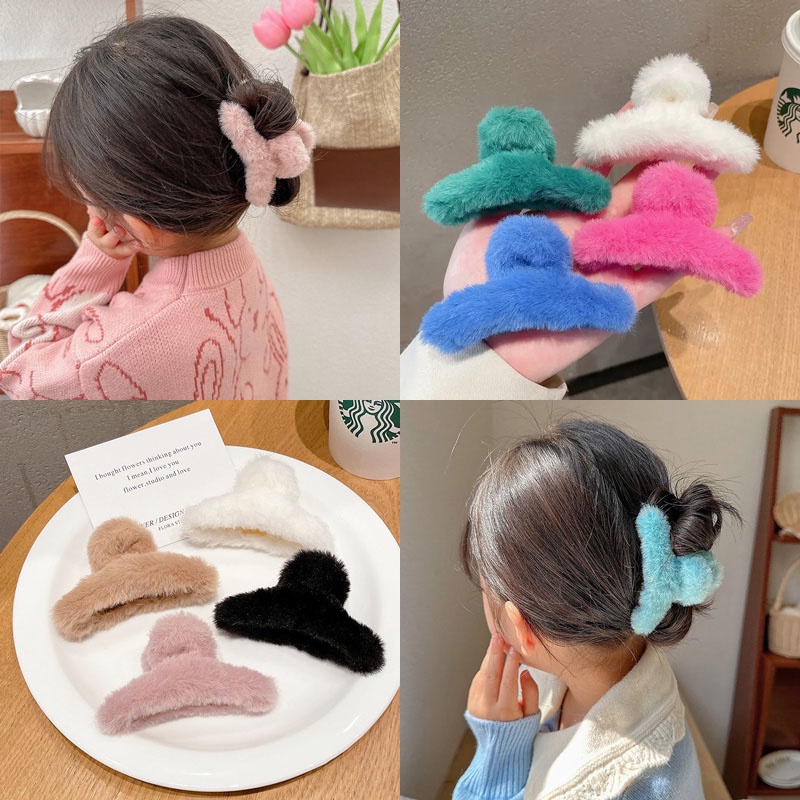 Kẹp tóc càng cua màu sắc kẹo ngọt nhám đáng yêu phong cách Hàn Quốc dành cho bé gái