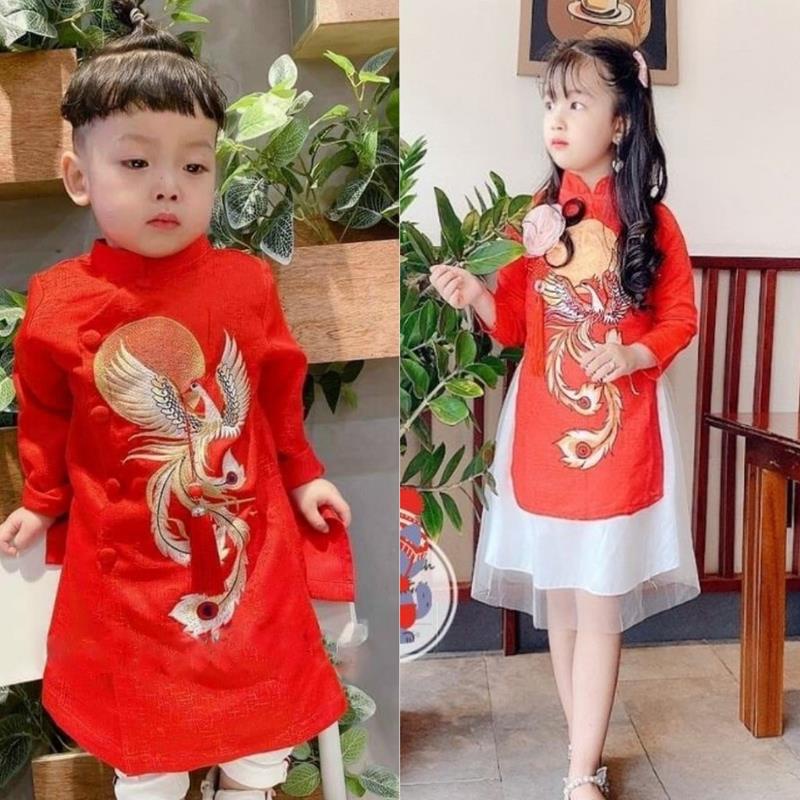 Bộ đồ cho bé gái bé trai áo dài cách tân rồng phượng cho bé đi chúc tết siêu xinh JIMADO SE1089