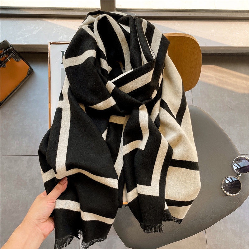 Khăn choàng len Cashmere dày dặn giữ ấm phong cách Hàn Quốc cho nữ