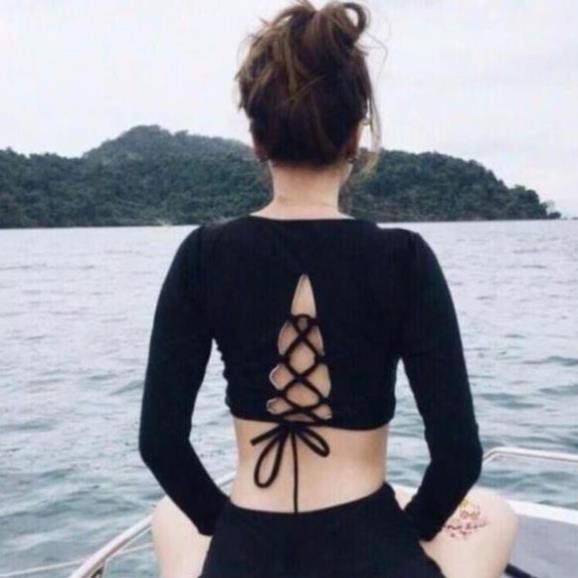 Áo Bơi/ Áo Tập/ Thể Thao Nữ Tay Dài Săn Mút Ngực (phom crotop thiết kế lưng Đan dây cực đẹp ) 👙 sexy  ྇ ' ་ | BigBuy360 - bigbuy360.vn