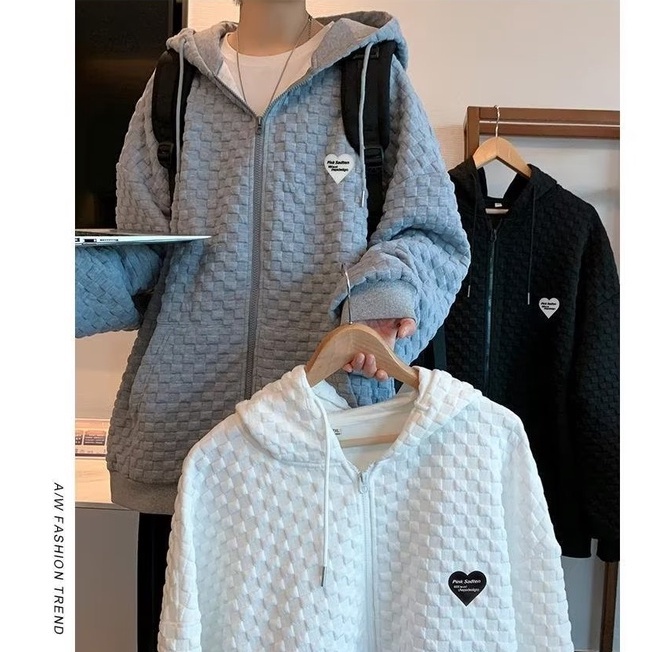 [Ba Màu] Áo Khoác Hoodie Nam Có Dây Xích Waffle Đơn Giản Thời Trang Hàn Quốc