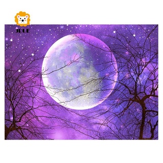 Bộ tranh đính đá tự làm tại nhà hình mặt trăng màu tím dùng để trang trí phòng khách