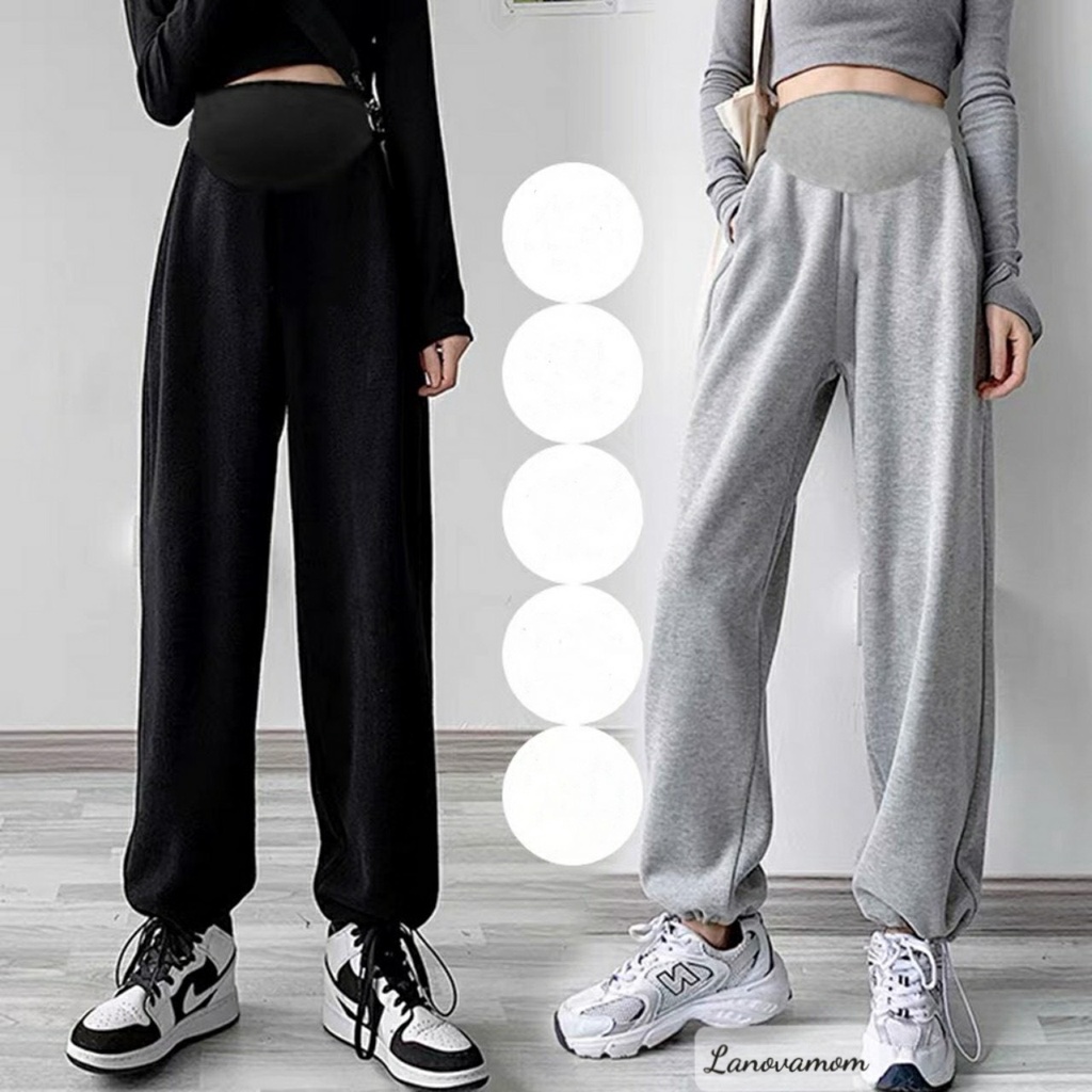 Quần bầu jogger chất nỉ tổ ong mặc được 2 dáng xuông và dáng baggy có chun điều chỉnh gấu quần cho mẹ bầu QB1489