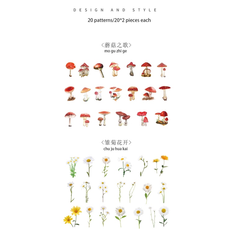 Bộ 40 Miếng Dán Trang Trí Sổ Tay/Sổ Tay Hình Hoa Thiên Nhiên Kiểu Vintage Sáng Tạo DIY