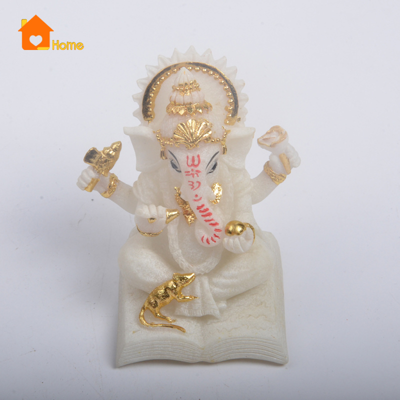 Mô Hình Tượng Thần Voi Ganesha Bằng Nhựa Resin Màu Trắng Màu Sắc