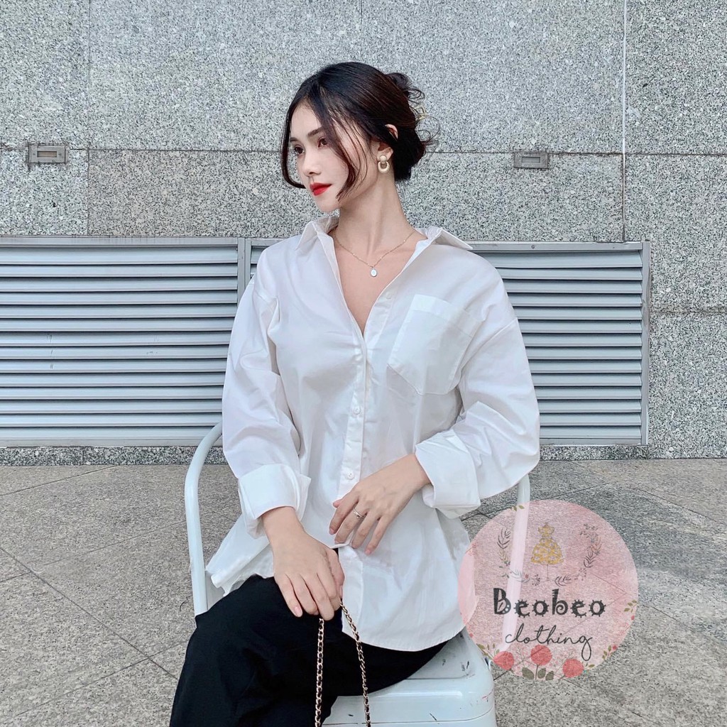 Áo sơ mi trắng oversize 1 túi ulzzang