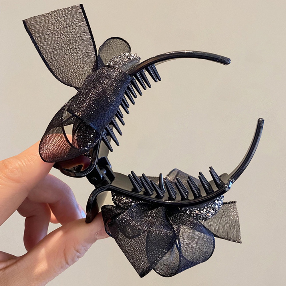 Kẹp Tóc Hình Nơ Đính Đá Màu Đen Thời Trang