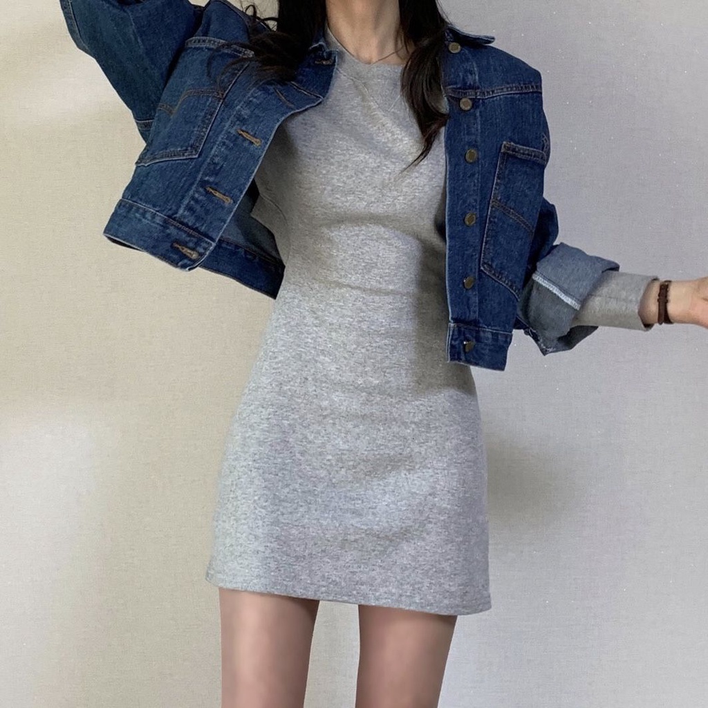 Set Áo Sweater Tay Dài Cổ Tròn Dáng Ôm Phối Chân Váy Lưng Cao Kiểu Retro Hàn Quốc Thời Trang Mùa Thu Cho Nữ
