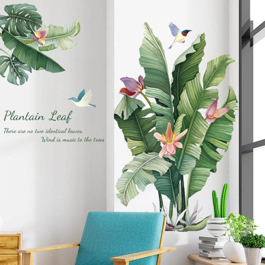 Decal dán tường trang trí - Decal 3d lá xanh - Giấy dán tường trang trí phòng khách, phòng ngủ - Tặng kèm keo sữa | BigBuy360 - bigbuy360.vn