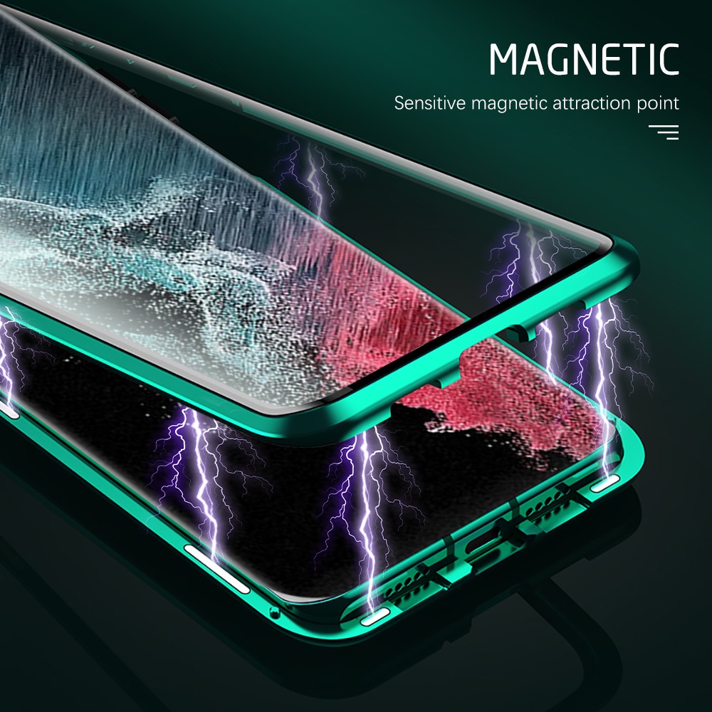 Ốp Điện Thoại Kính Cường Lực Hai Mặt Nắp Lật Nam Châm 360 Độ Cho Samsung Galaxy S22 Ultra S22 Plus Samsung S22Ultra s 23Ultra