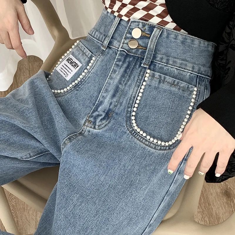 Quần Jean Dài Lưng Cao Ống Rộng Thời Trang Cá Tính Cho Nữ  tao bao