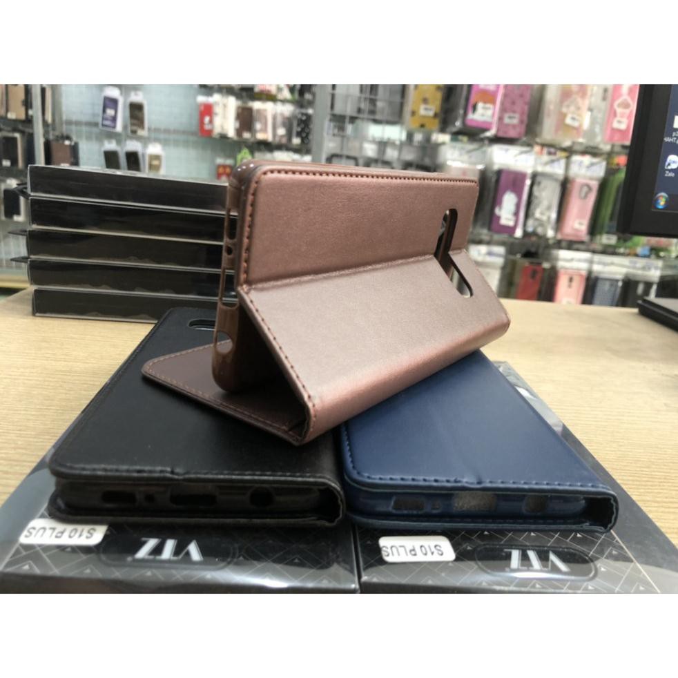 Bao da Samsung Galaxy S10 / s10 plus nắp gập dạng ví may viền sang trọng