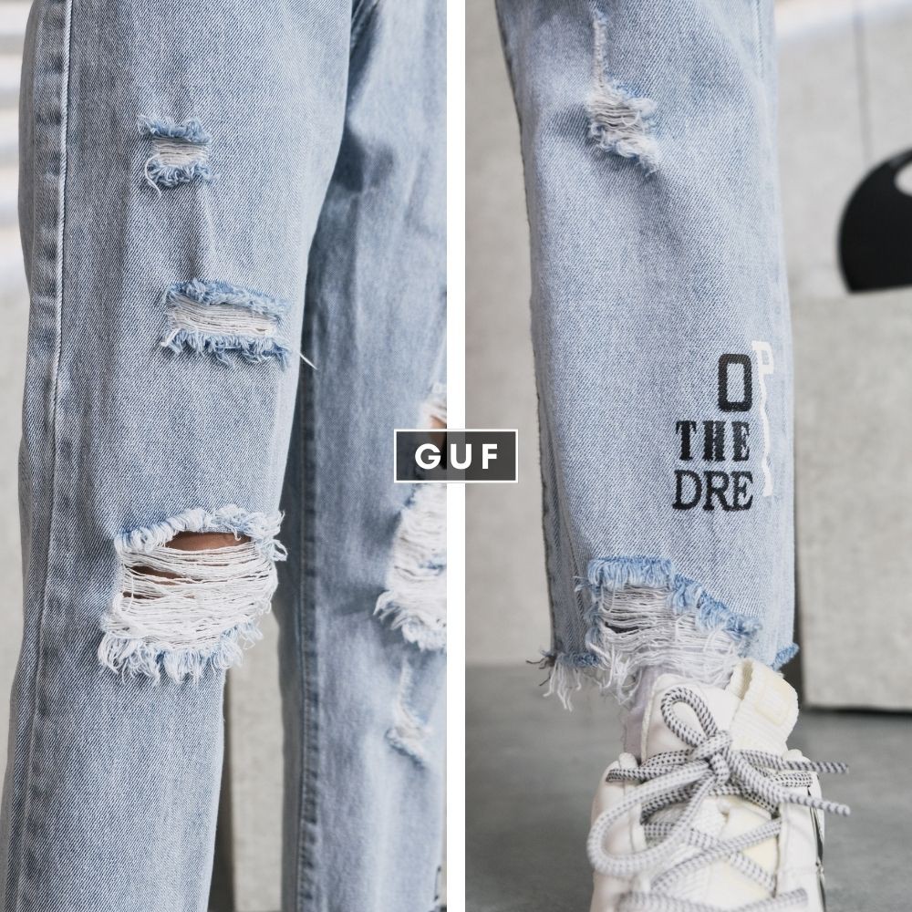 Quần Jean Nữ Dáng Baggy Cạp Cao Rách Gối GUF | BigBuy360 - bigbuy360.vn