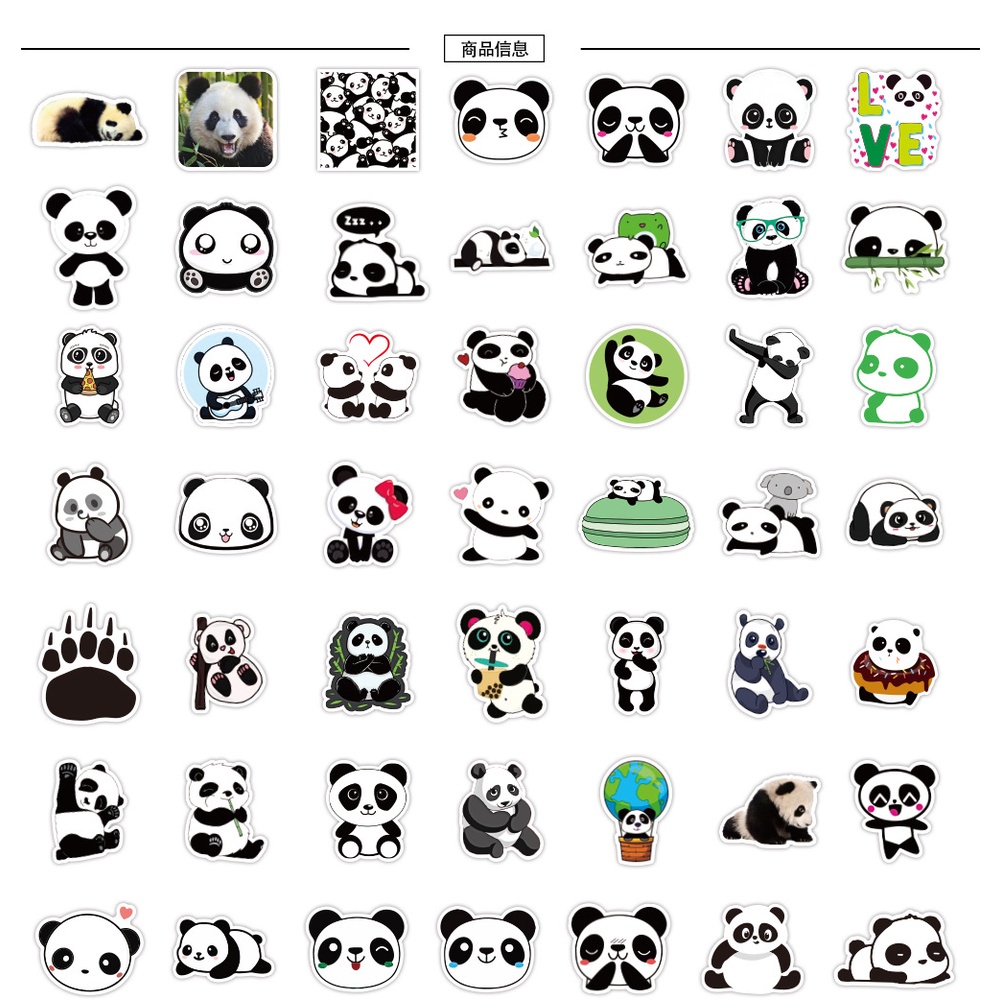 Set 100/50 Sticker Dán Laptop Hình Gấu Trúc Dễ Thương