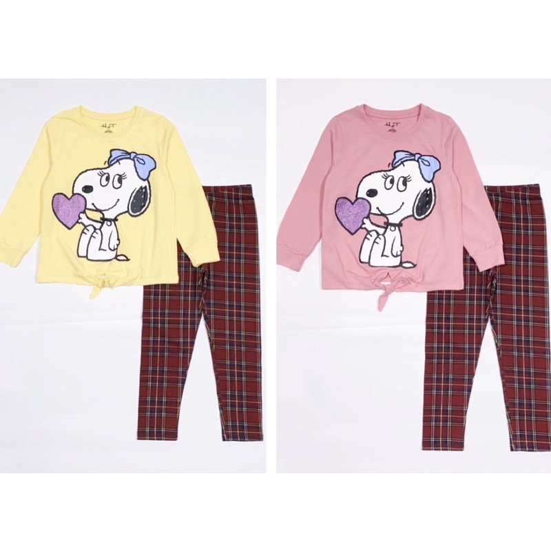 Bộ dài tay bé gái in hình cún cưng , set COTTON quần kẻ, made in Việt Nam, bộ buộc nơ cho bé
