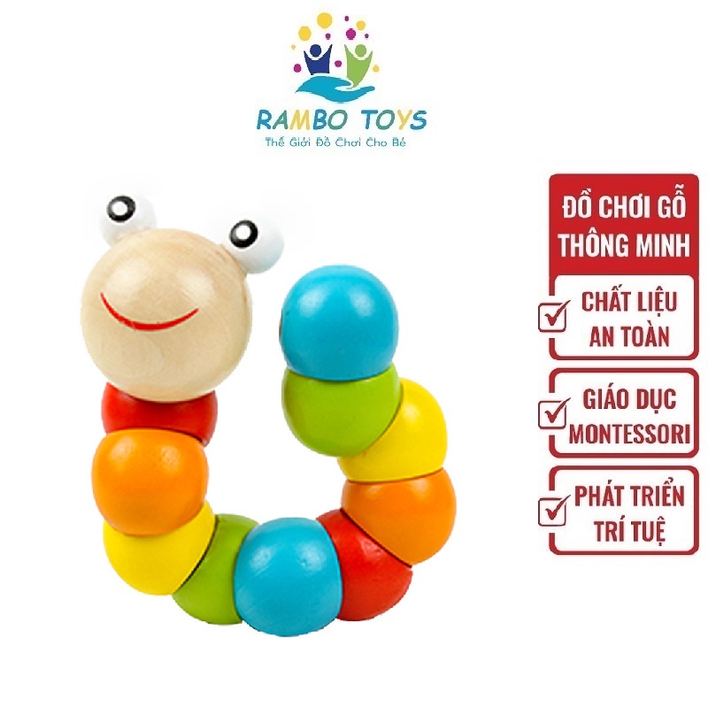 Đồ chơi con sâu gỗ cho bé rèn luyện đôi tay khéo léo, đồ chơi gỗ Montessori RAMBO TOYS _ Sâu