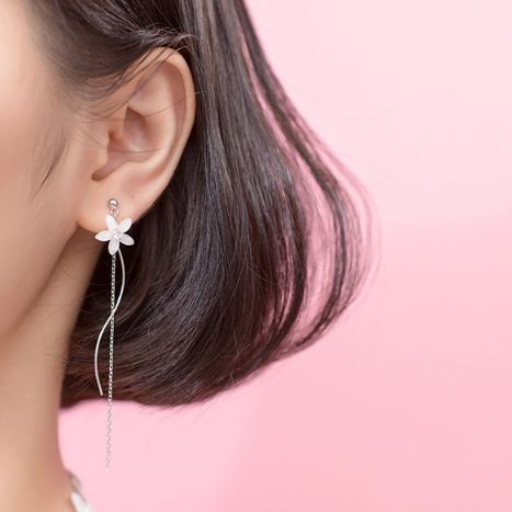 Bông tai bông hoa kèm 2 sợi kéo dài cá tính Lymlym Silver bạc 925 cao cấp