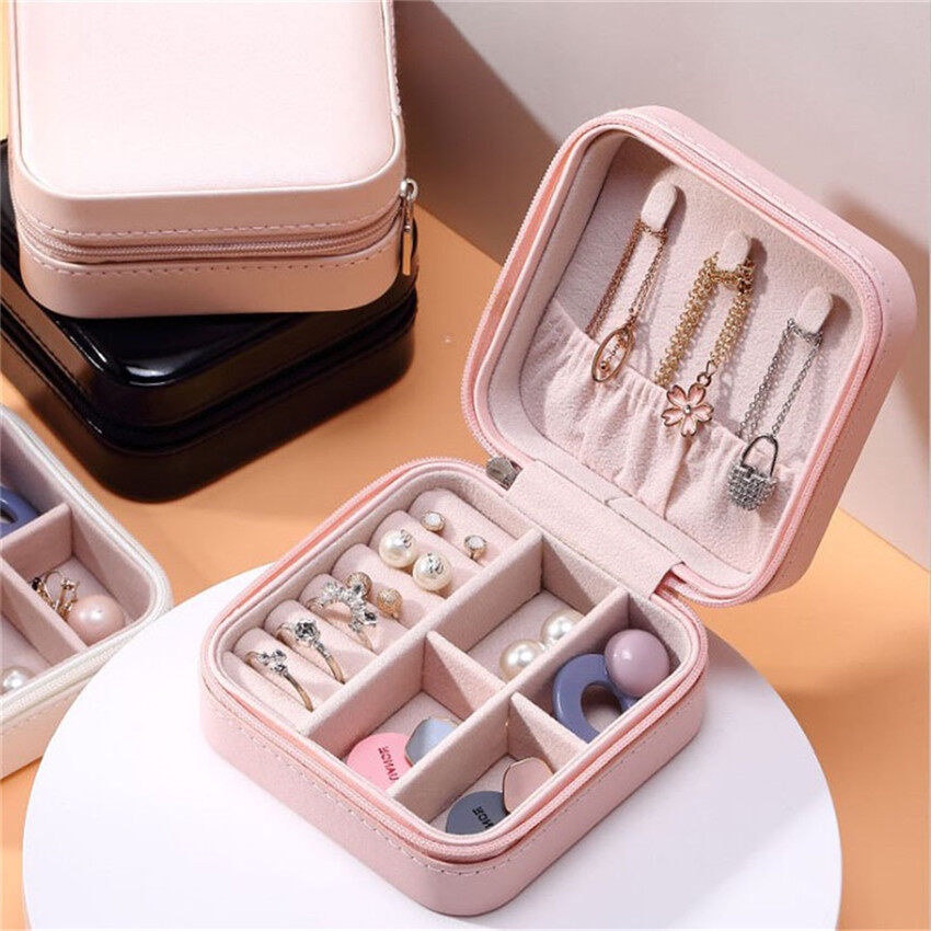 Hộp Đựng Trang Sức Mini Cho Nữ Đựng Vòng Cổ Nhẫn Bông Tai Hộp Đựng Đồ Trang Sức Có Khóa Kéo