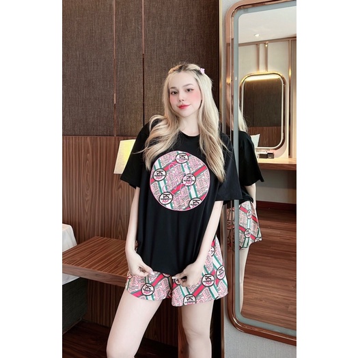 Set quần đùi lụa áo thun cotton bbr cao cấp